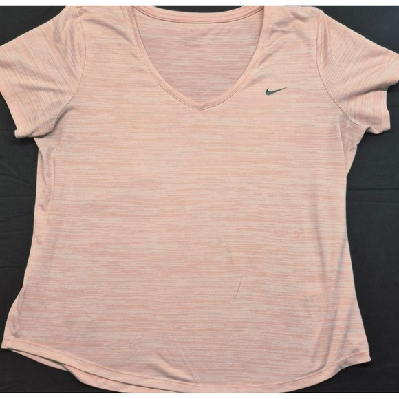 Nike Tops - Nike women's heathered pink‎ workout athletic top v-neck black swoosh sz. XL